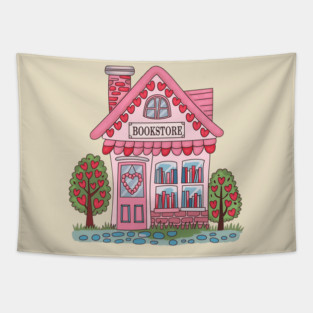 Pink Bookstore Book Lover Reading Valentine Tapestry