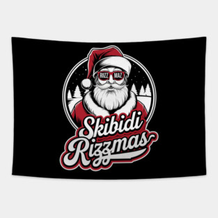 SKIBIDI RIZZMAS - SANTA CHRISTMAS COOL BLACK WHITE Tapestry