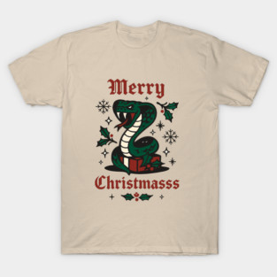 Green Cobra and Red Box in Edgy Christmas Composition T-Shirt
