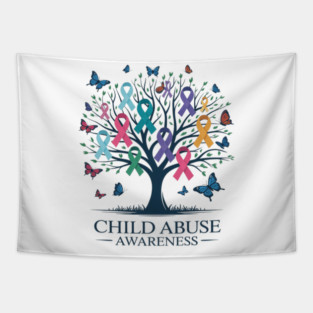 Child Abuse Awareness Ribbon Tree Tapestry