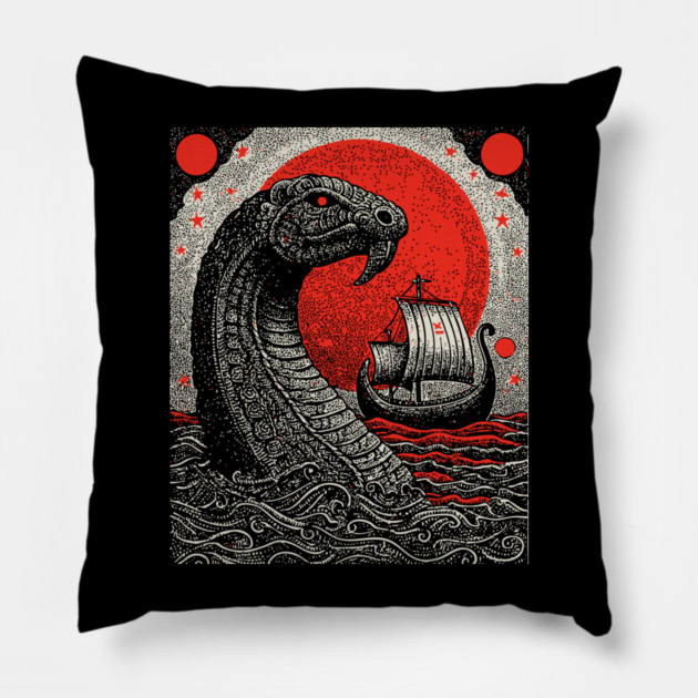 Norse Mythology - Jörmungandr the World Serpent Pillow by TuncGK