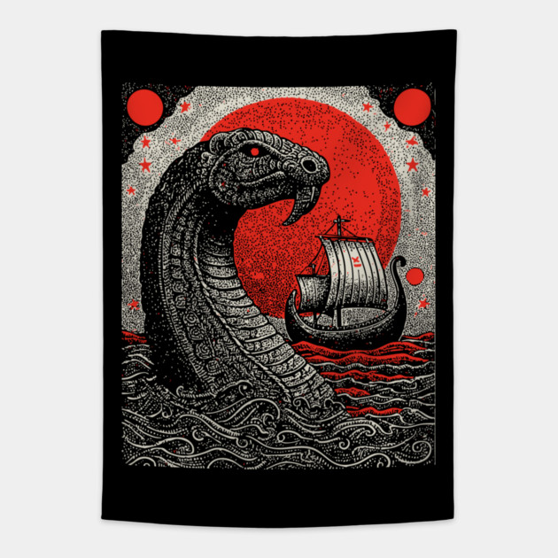 Norse Mythology - Jörmungandr the World Serpent Tapestry by TuncGK