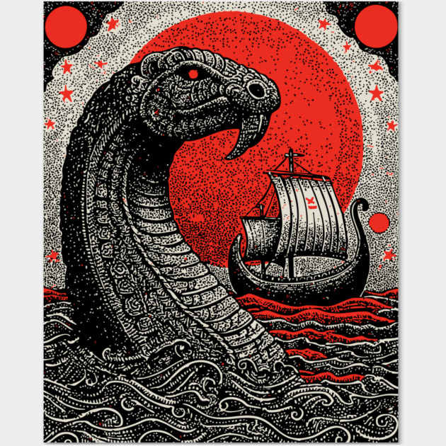 Norse Mythology - Jörmungandr the World Serpent Wall Art by TuncGK