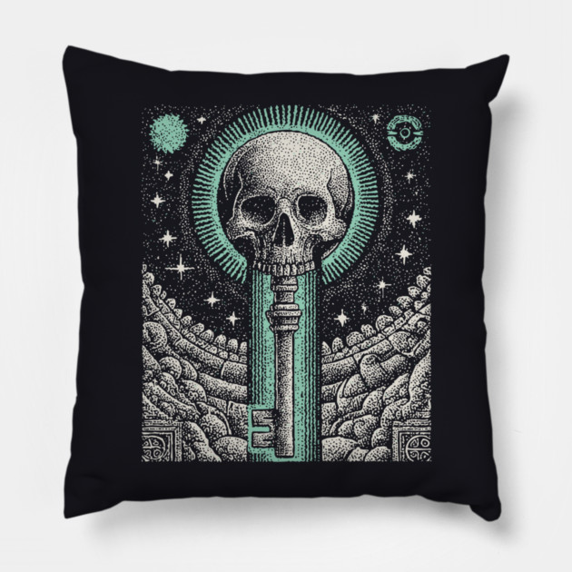 Occult Skull Key - The Key to the Underworld Pillow by TuncGK