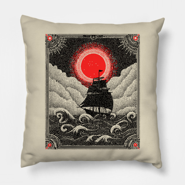 Gothic Galleon - A Voyage on the Nocturnal Sea Pillow by TuncGK
