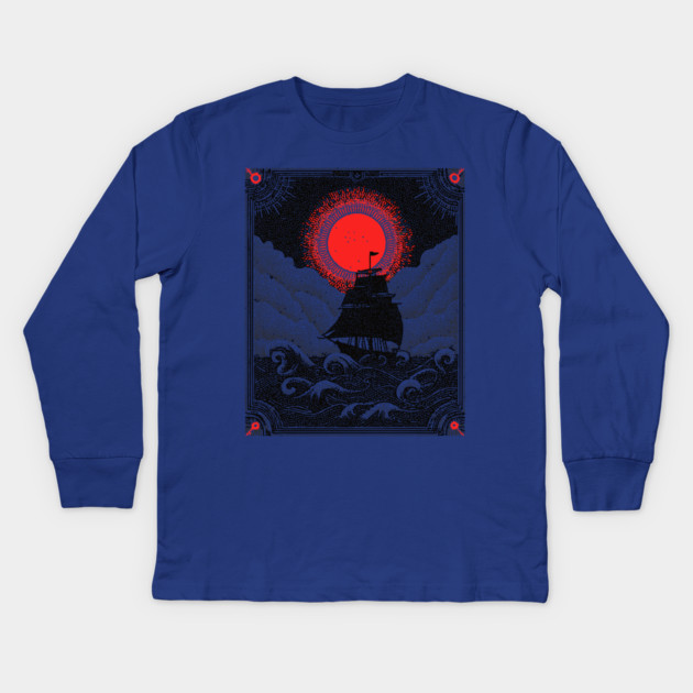 Gothic Galleon - A Voyage on the Nocturnal Sea Kids Long Sleeve T-Shirt by TuncGK