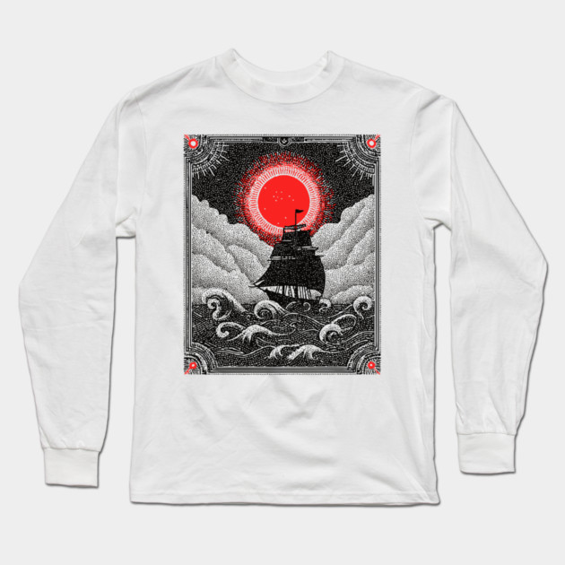 Gothic Galleon - A Voyage on the Nocturnal Sea Long Sleeve T-Shirt by TuncGK