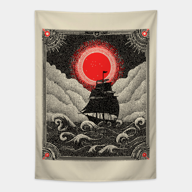 Gothic Galleon - A Voyage on the Nocturnal Sea Tapestry by TuncGK