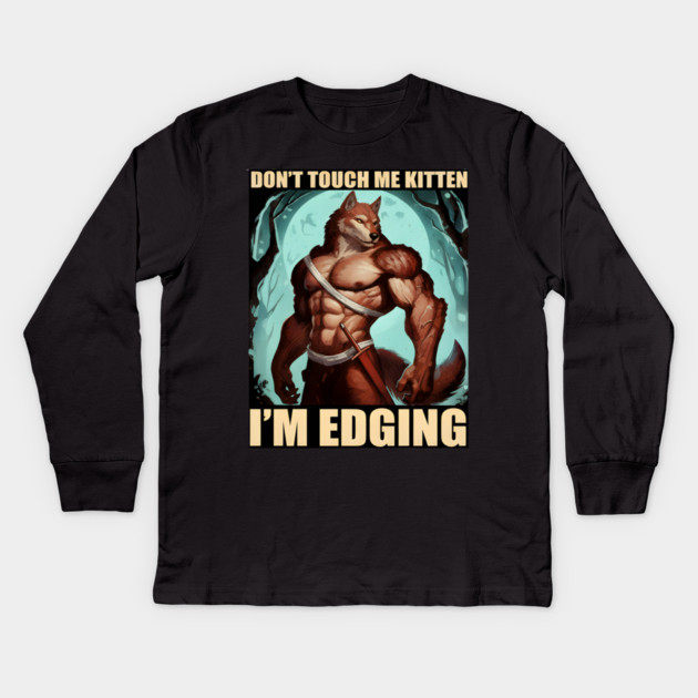 Don't Touch Me Kitten I'm Edging Kids Long Sleeve T-Shirt by DesignAura