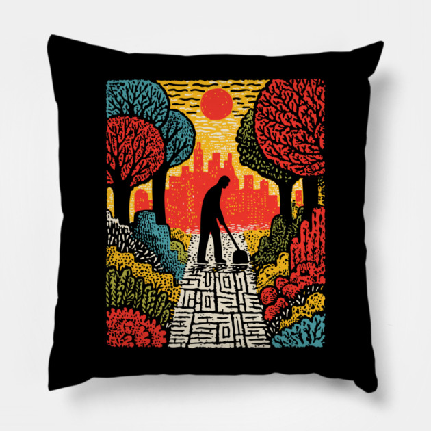 Urban Folk Art - The Quiet Custodian Pillow by TuncGK