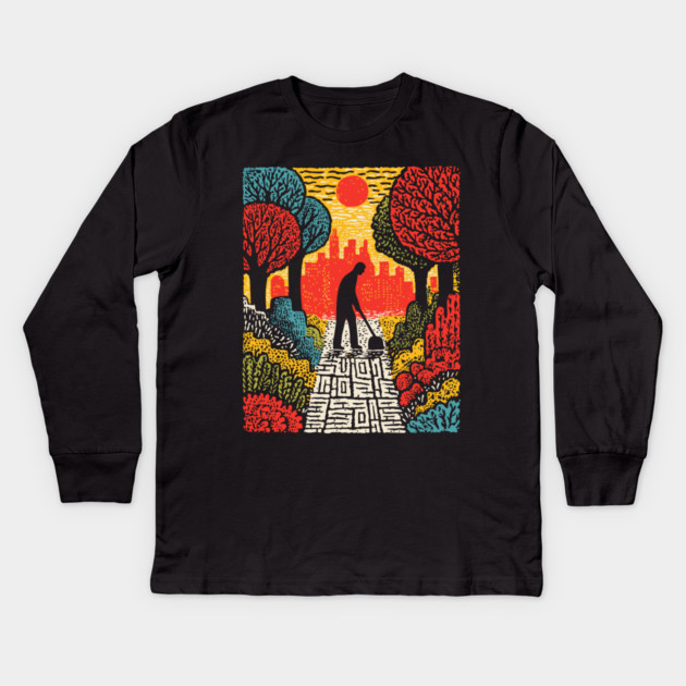 Urban Folk Art - The Quiet Custodian Kids Long Sleeve T-Shirt by TuncGK