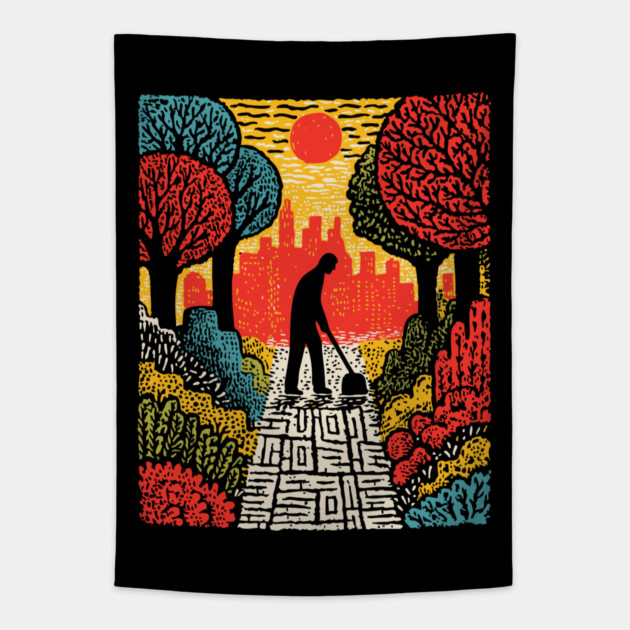 Urban Folk Art - The Quiet Custodian Tapestry by TuncGK