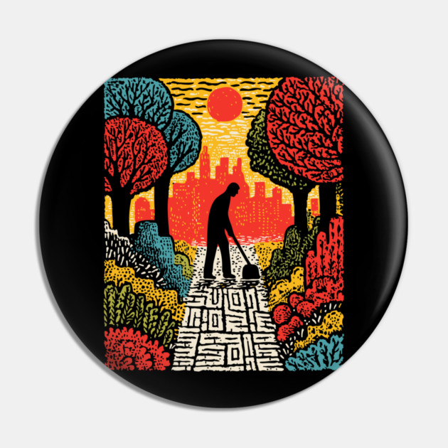 Urban Folk Art - The Quiet Custodian Pin by TuncGK