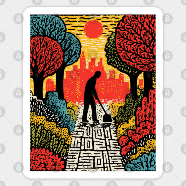 Urban Folk Art - The Quiet Custodian Sticker by TuncGK