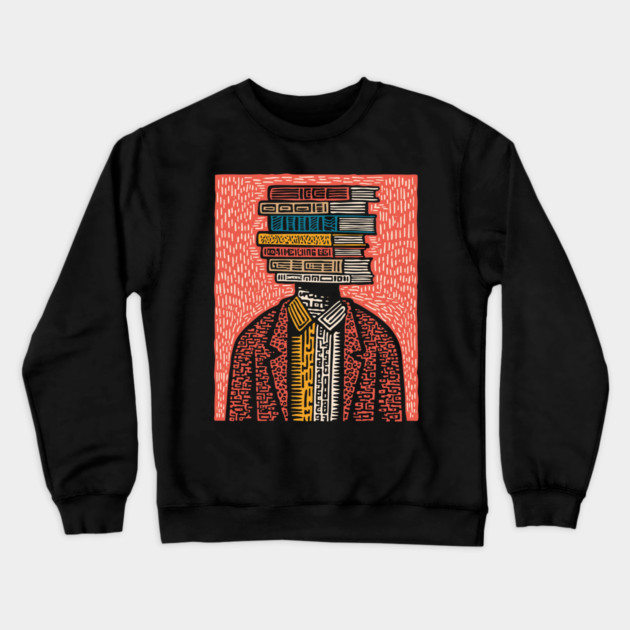 Surreal Book Head - A Portrait of the Bibliophile Crewneck Sweatshirt by TuncGK