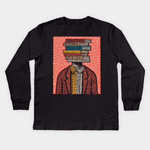 Surreal Book Head - A Portrait of the Bibliophile Kids Long Sleeve T-Shirt by TuncGK