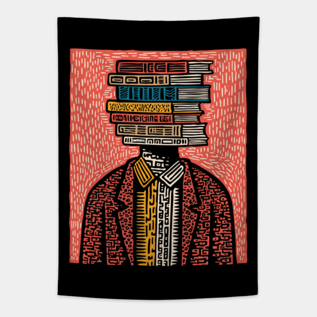 Surreal Book Head - A Portrait of the Bibliophile Tapestry by TuncGK