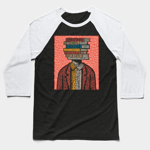 Surreal Book Head - A Portrait of the Bibliophile Baseball T-Shirt by TuncGK