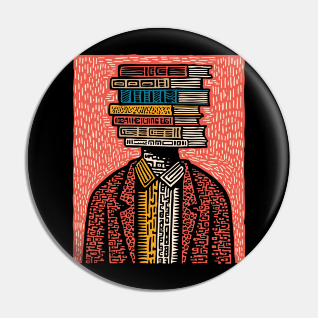 Surreal Book Head - A Portrait of the Bibliophile Pin by TuncGK