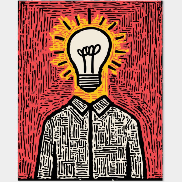 Modern Folk Art - The Anatomy of a Bright Idea Wall Art by TuncGK