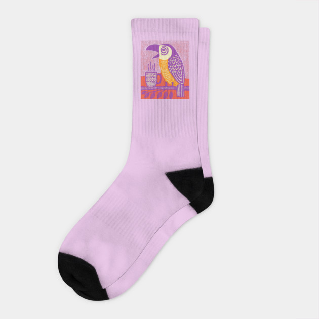 Quirky Coffee Bird - The Tropical Parrot Barista Socks by TuncGK