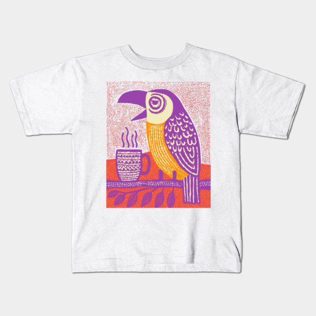 Quirky Coffee Bird - The Tropical Parrot Barista Kids T-Shirt by TuncGK