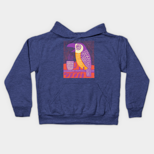 Quirky Coffee Bird - The Tropical Parrot Barista Kids Hoodie by TuncGK