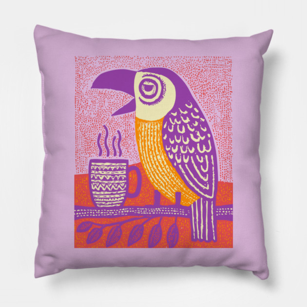 Quirky Coffee Bird - The Tropical Parrot Barista Pillow by TuncGK