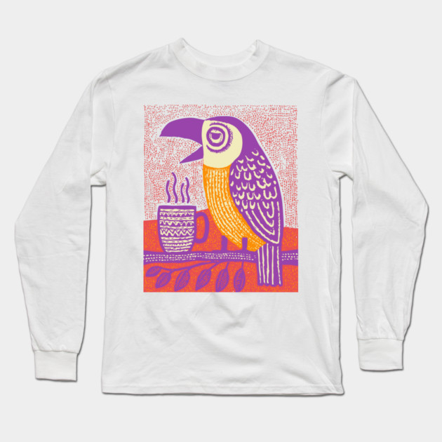 Quirky Coffee Bird - The Tropical Parrot Barista Long Sleeve T-Shirt by TuncGK