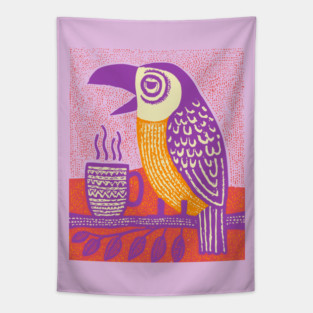 Quirky Coffee Bird - The Tropical Parrot Barista Tapestry