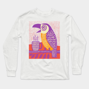 Quirky Coffee Bird - The Tropical Parrot Barista Long Sleeve T-Shirt