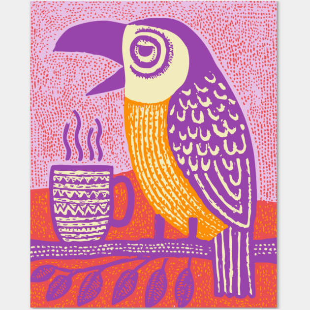 Quirky Coffee Bird - The Tropical Parrot Barista Wall Art by TuncGK