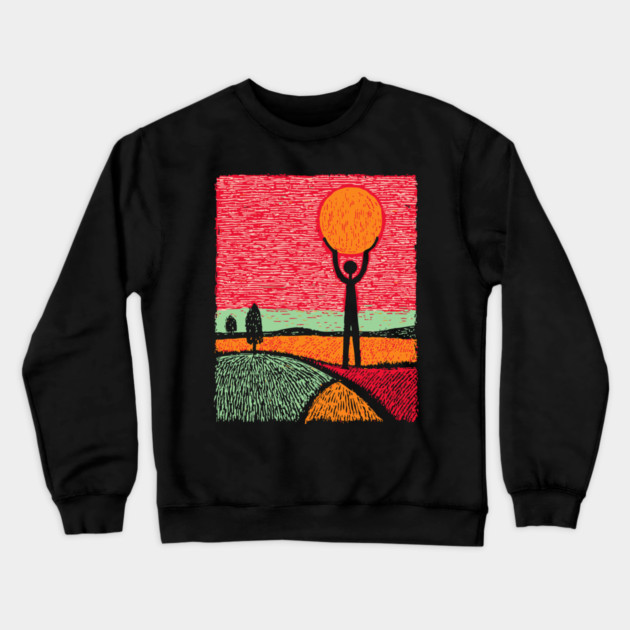Folk Art Atlas - Carrying the Sun Crewneck Sweatshirt by TuncGK