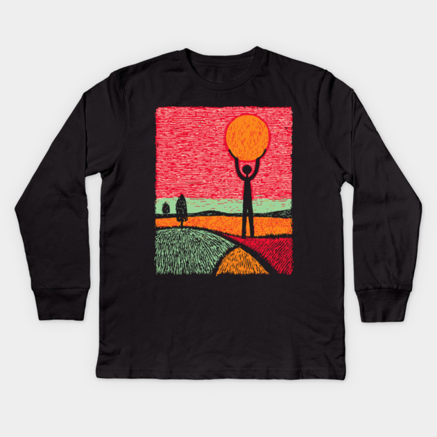 Folk Art Atlas - Carrying the Sun Kids Long Sleeve T-Shirt by TuncGK