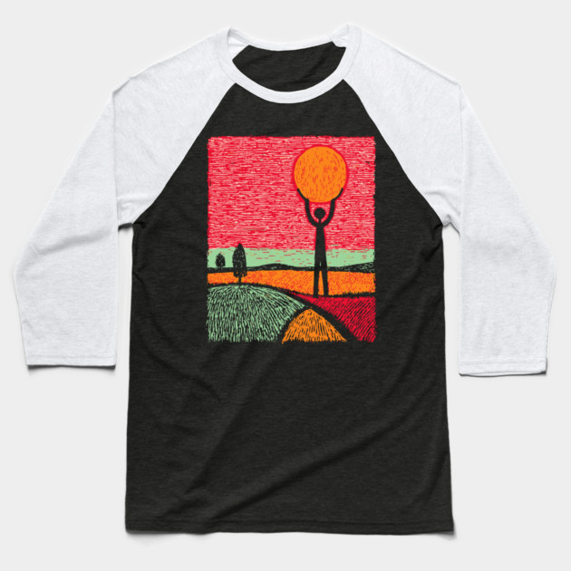 Folk Art Atlas - Carrying the Sun Baseball T-Shirt by TuncGK
