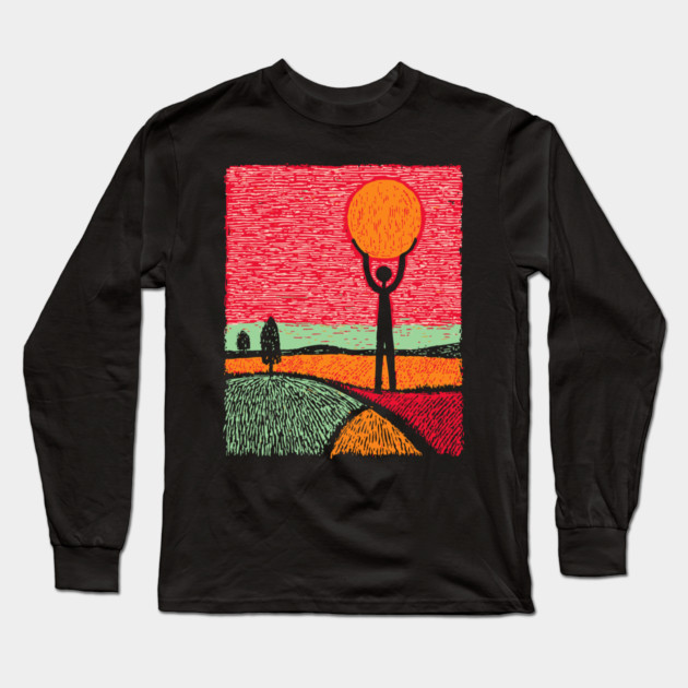 Folk Art Atlas - Carrying the Sun Long Sleeve T-Shirt by TuncGK