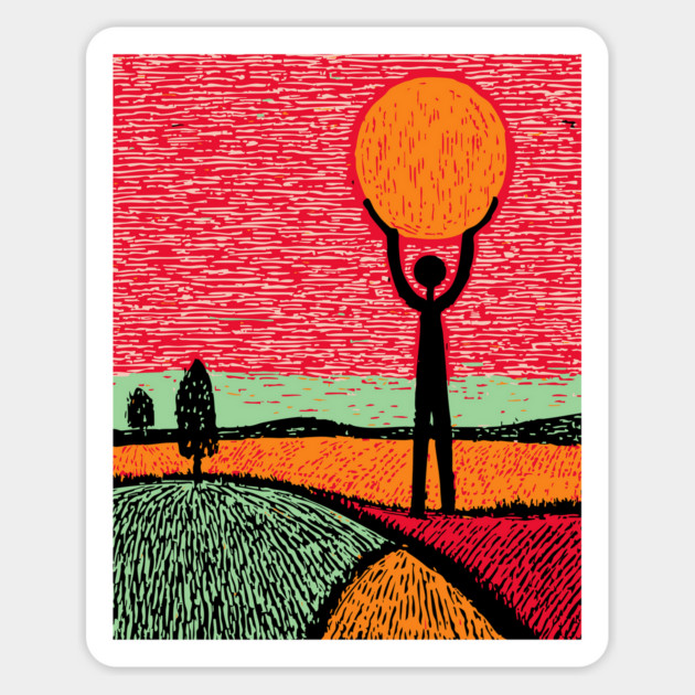 Folk Art Atlas - Carrying the Sun Magnet by TuncGK