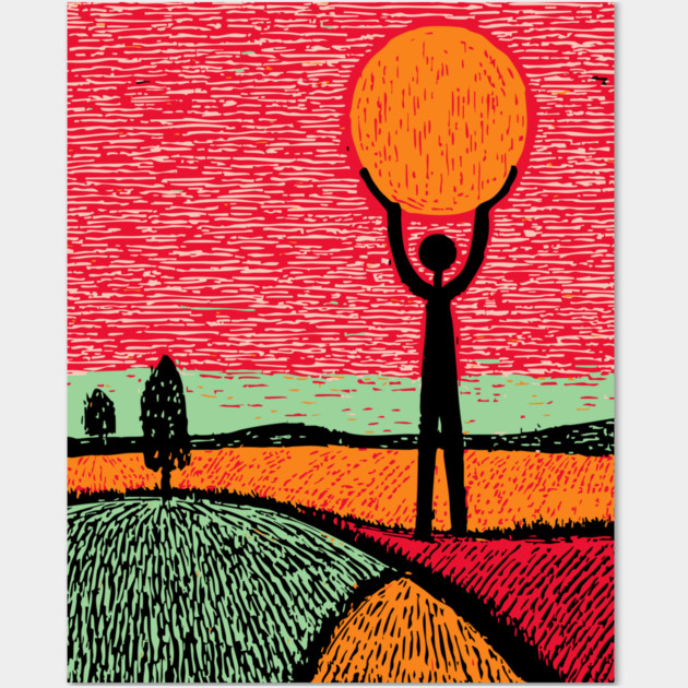 Folk Art Atlas - Carrying the Sun Wall Art by TuncGK