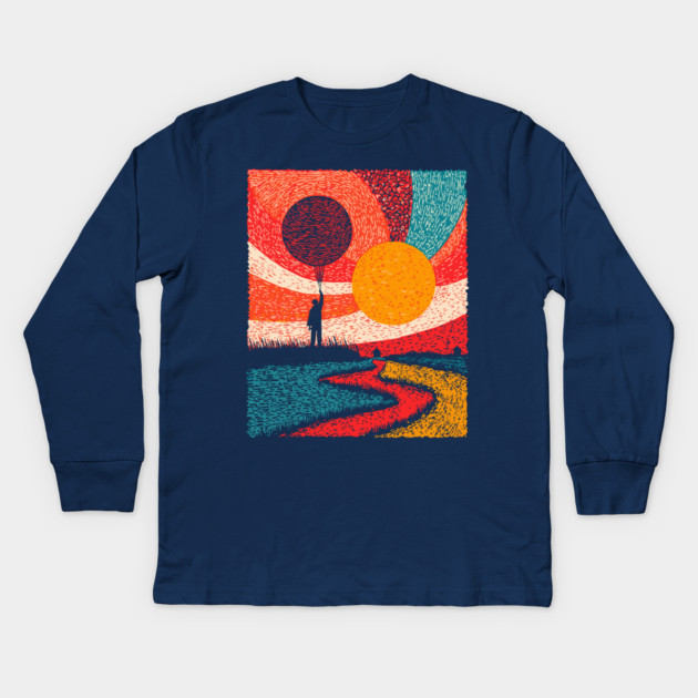 Surreal Universe - The Cosmic Balloonist Kids Long Sleeve T-Shirt by TuncGK