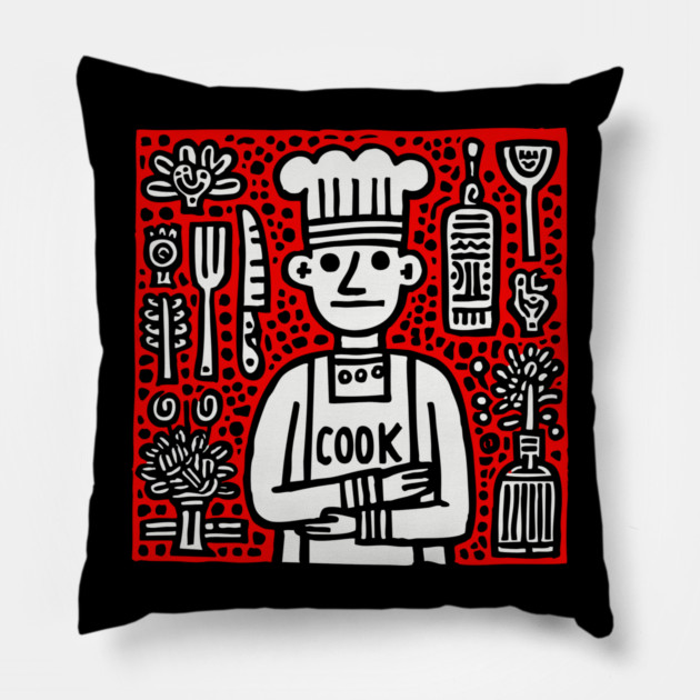 Cook - Doodle Chef Pop Art Pillow by TuncGK