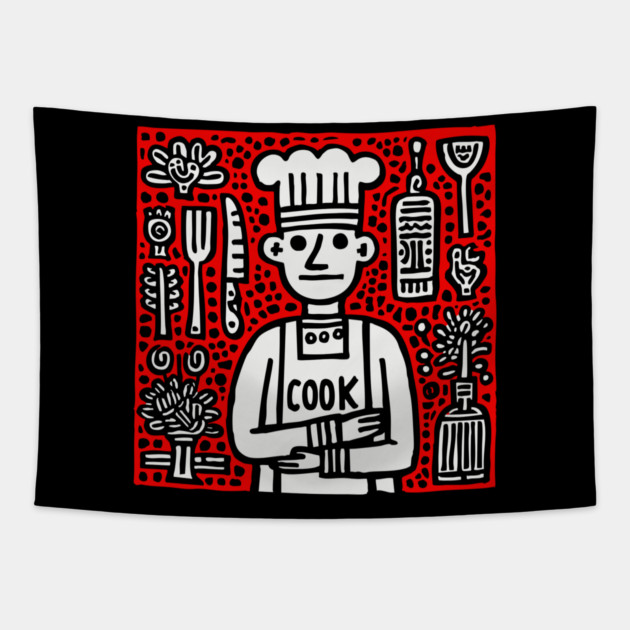 Cook - Doodle Chef Pop Art Tapestry by TuncGK