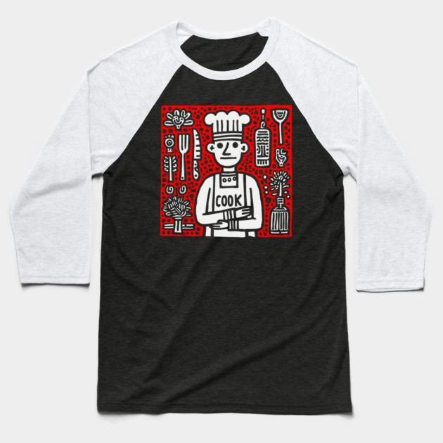 Cook - Doodle Chef Pop Art Baseball T-Shirt by TuncGK