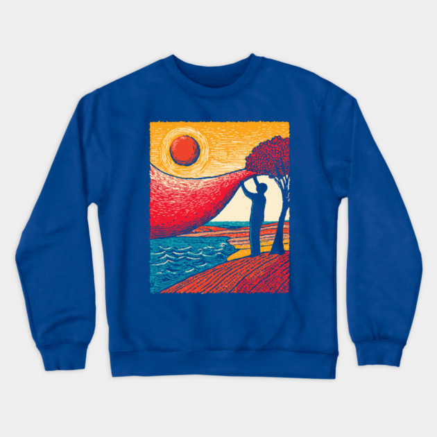 Cosmic Creator - Weaving the Fabric of Day Crewneck Sweatshirt by TuncGK