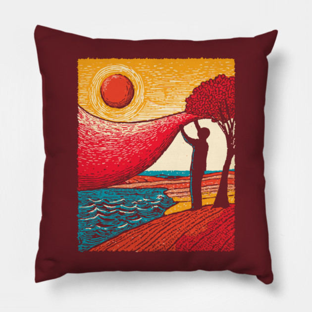 Cosmic Creator - Weaving the Fabric of Day Pillow by TuncGK