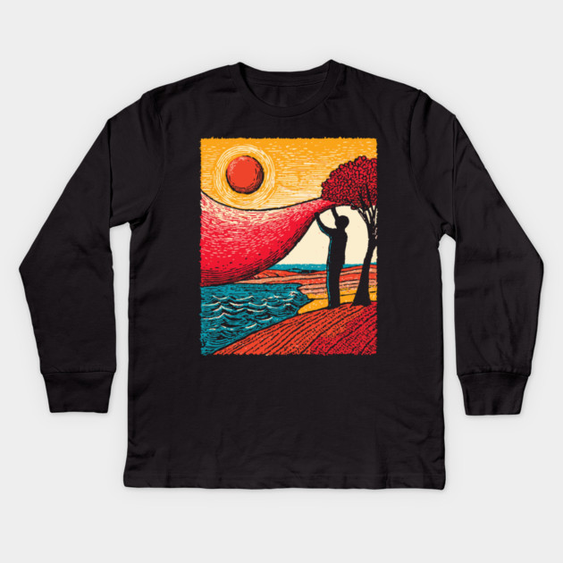 Cosmic Creator - Weaving the Fabric of Day Kids Long Sleeve T-Shirt by TuncGK