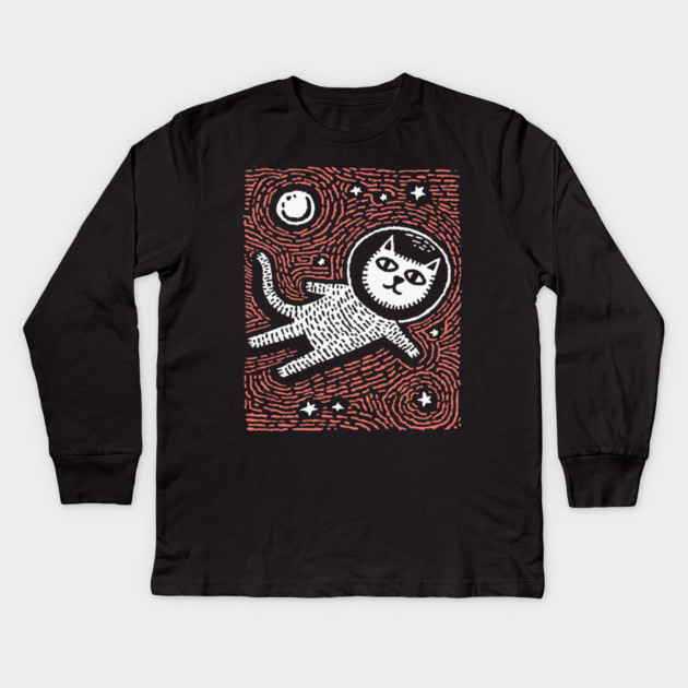 Astronaut Cat - The Cosmic Feline Explorer Kids Long Sleeve T-Shirt by TuncGK