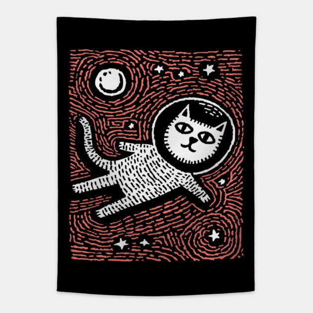 Astronaut Cat - The Cosmic Feline Explorer Tapestry by TuncGK