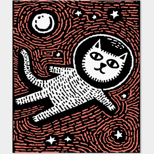 Astronaut Cat - The Cosmic Feline Explorer Wall Art by TuncGK