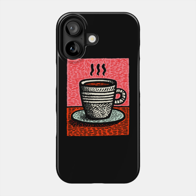 Woodcut Coffee Mug - A Tribute to the Morning Ritual Phone Case by TuncGK