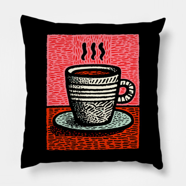 Woodcut Coffee Mug - A Tribute to the Morning Ritual Pillow by TuncGK